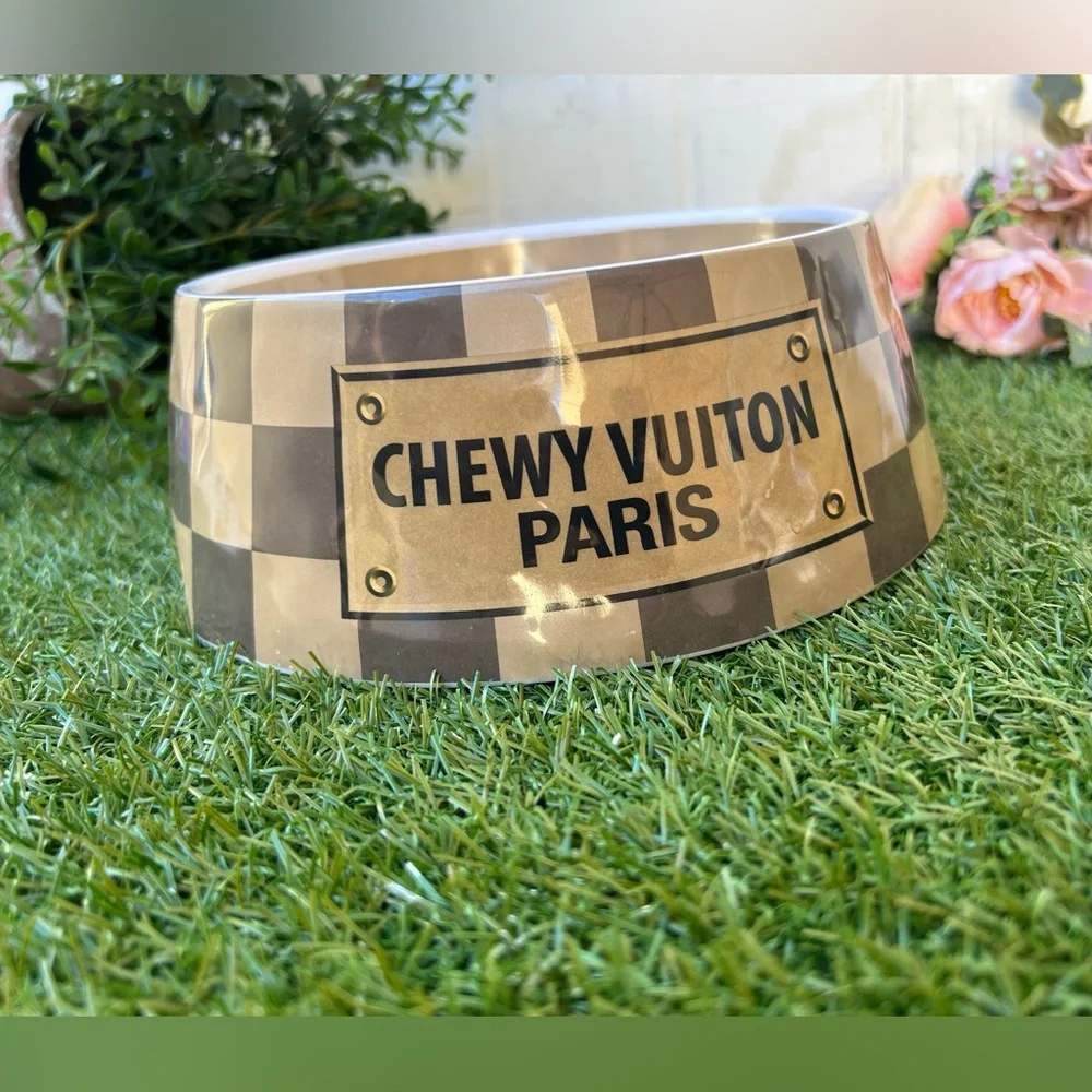 Haute Diggity Doy BARK, LOVE, PLAY! Checker Chewy Vuiton Bowl - Large NEW